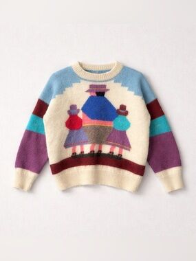 Vintage 80s Peruvian Mohair Blend Sweater | Graphic Knit | Colorblock Crewneck